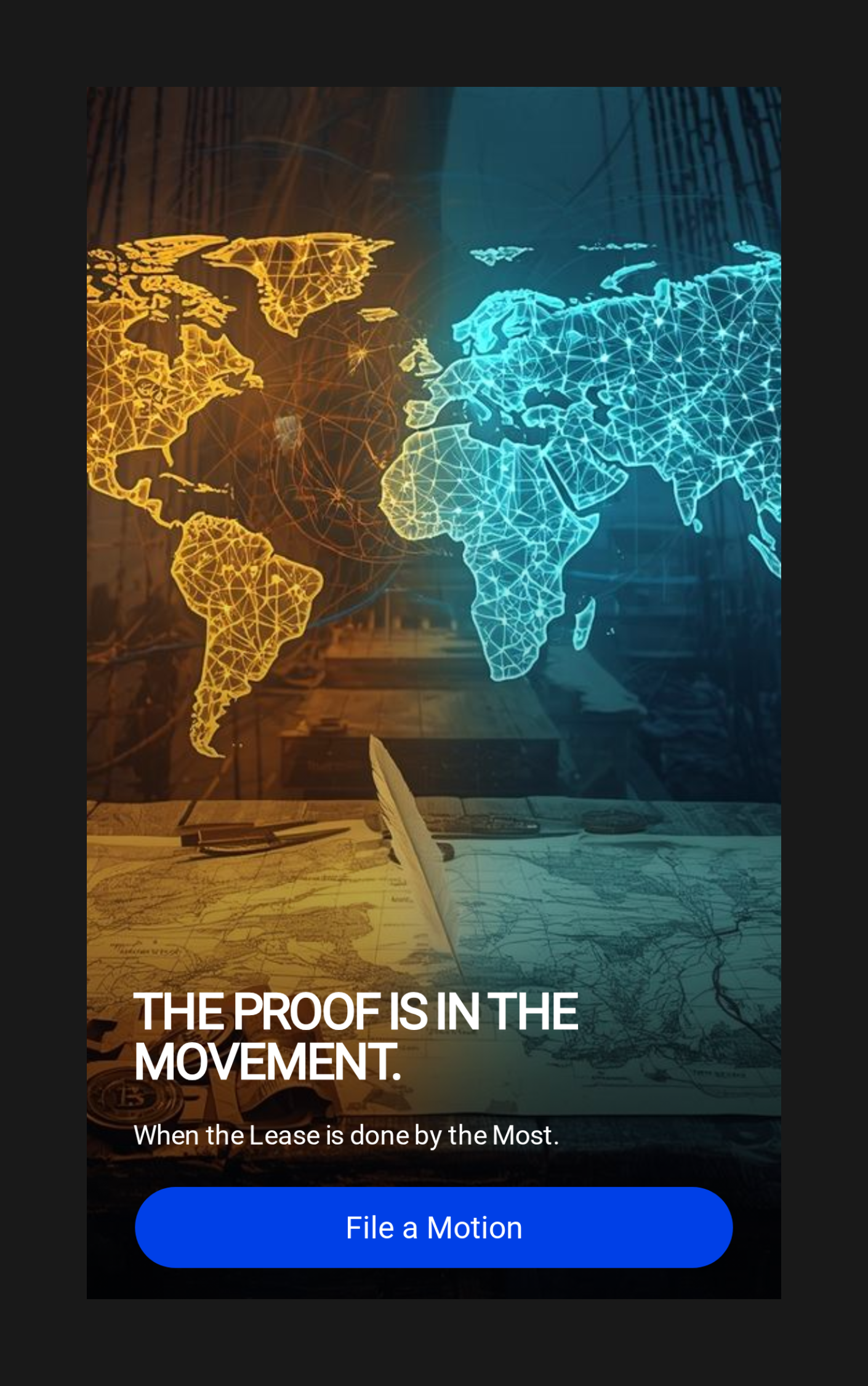 World map made of glowing network lines with the text The proof is in the movement.